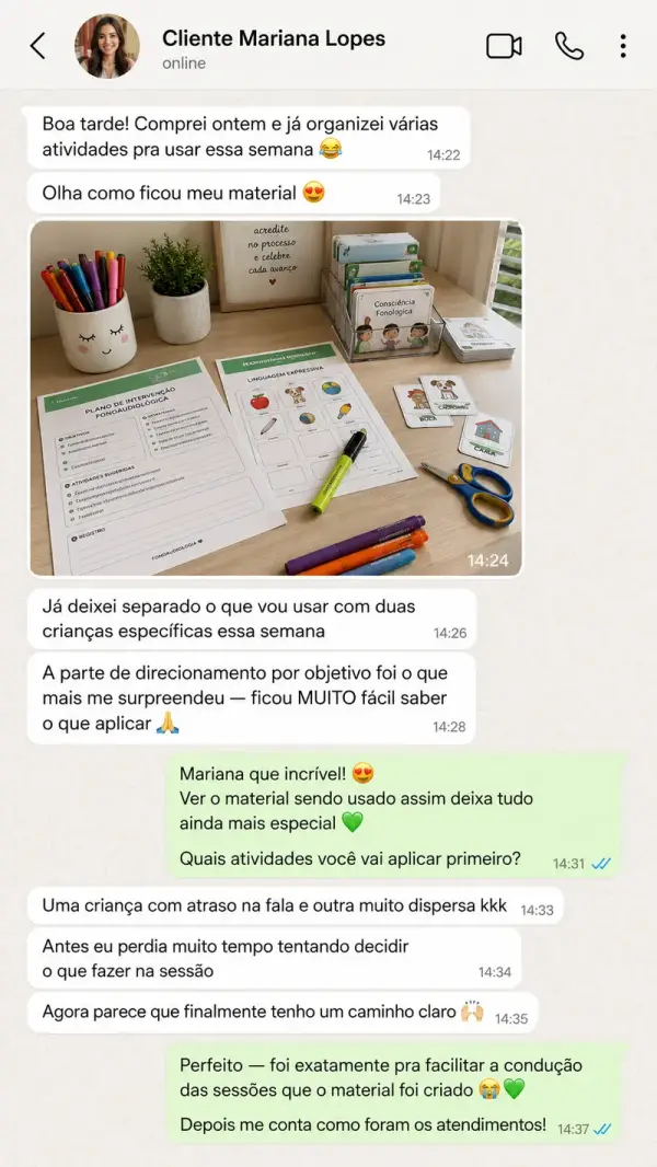 Conversa real de fonoaudióloga pelo WhatsApp