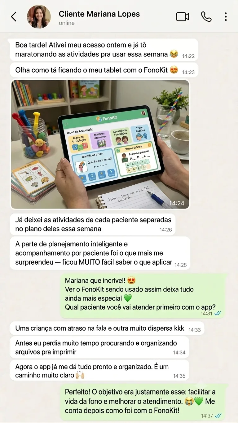 Conversa real de fonoaudióloga pelo WhatsApp