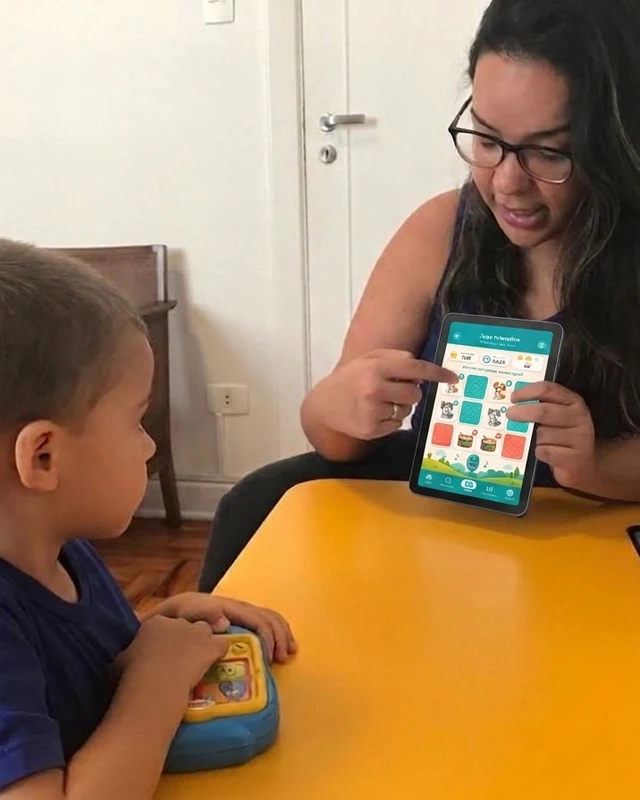 Letícia Barbosa, fonoaudióloga, usando o FonoKit no atendimento